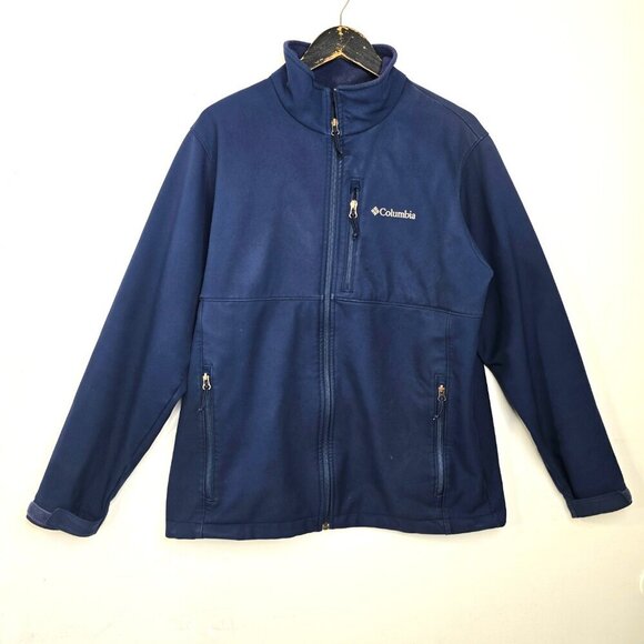 Columbia Navy Blue Soft Shell Fleece Lined Water & wind Resistant Jacket Men's L - Picture 1 of 7